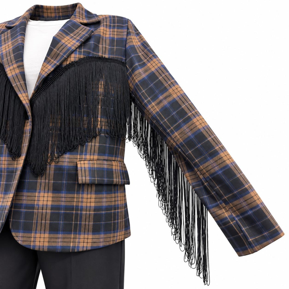 Blazer Tartan con Frange - TU