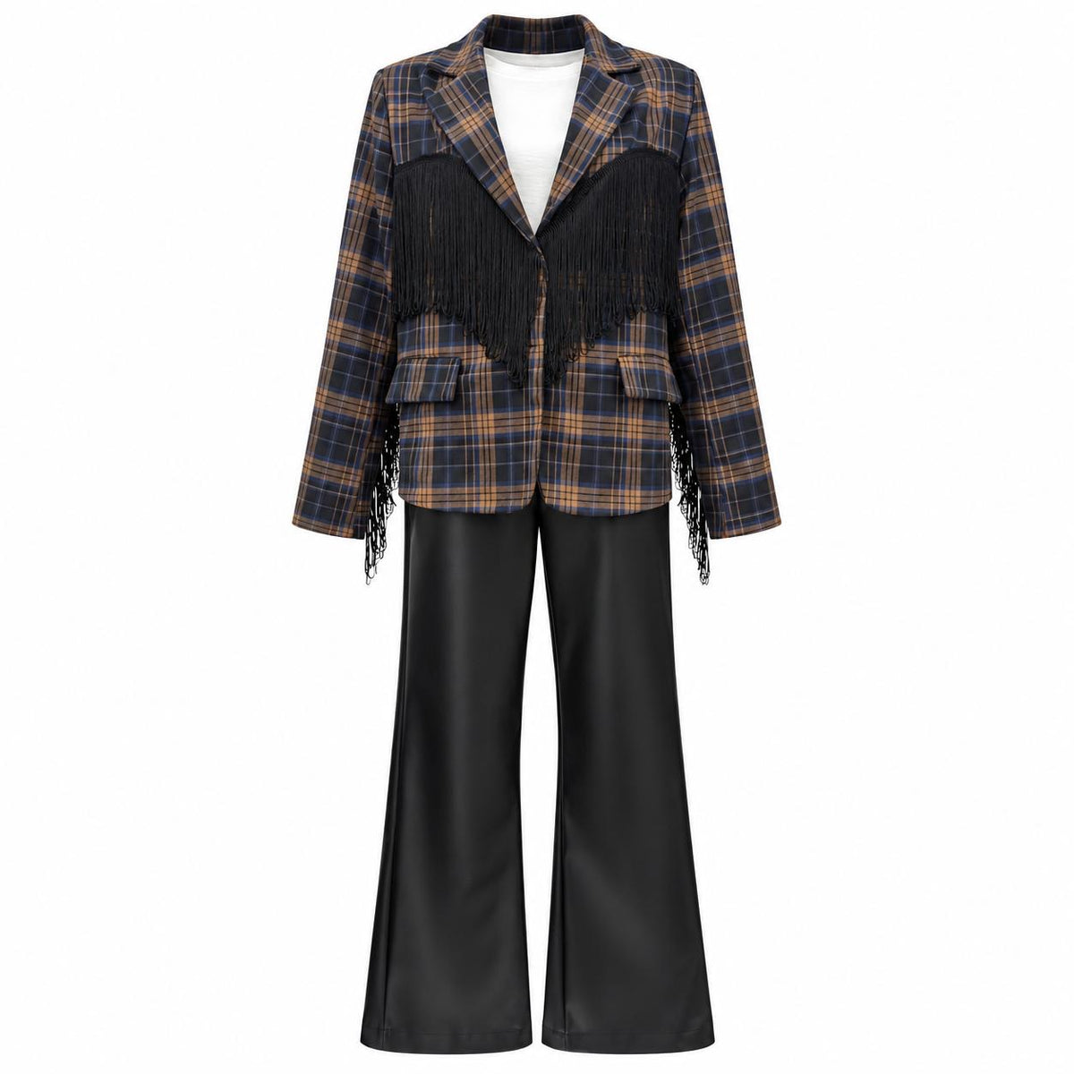 Blazer tartan con frange vista frontale